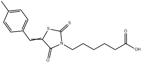 (E)-6-(5-(4-甲基苄基亚基)-4-氧代-2-硫代噻唑烷-3-基)己酸 结构式