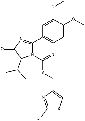 5-([(2-CHLORO-1,3-THIAZOL-4-YL)METHYL]SULFANYL)-3-ISOPROPYL-8,9-DIMETHOXYIMIDAZO[1,2-C]QUINAZOLIN-2(3H)-ONE 结构式