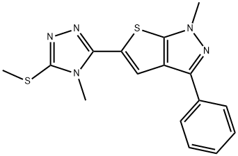 1-METHYL-5-[4-METHYL-5-(METHYLSULFANYL)-4H-1,2,4-TRIAZOL-3-YL]-3-PHENYL-1H-THIENO[2,3-C]PYRAZOLE 结构式