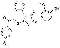 (E)-4-(4-HYDROXY-3-METHOXYBENZYLIDENE)-2-(2-(4-METHOXYPHENYL)-2-OXOETHYLTHIO)-1-PHENYL-1H-IMIDAZOL-5(4H)-ONE 结构式