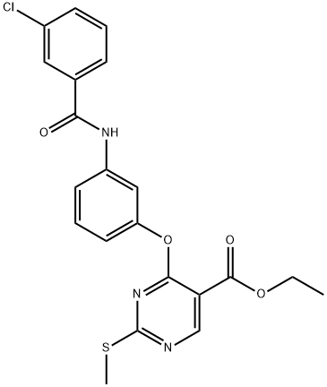 ETHYL 4-(3-[(3-CHLOROBENZOYL)AMINO]PHENOXY)-2-(METHYLSULFANYL)-5-PYRIMIDINECARBOXYLATE 结构式