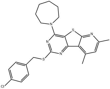 4-(1-AZEPANYL)-2-[(4-CHLOROBENZYL)SULFANYL]-7,9-DIMETHYLPYRIDO[3',2':4,5]THIENO[3,2-D]PYRIMIDINE 结构式