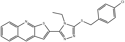 2-(5-[(4-CHLOROBENZYL)SULFANYL]-4-ETHYL-4H-1,2,4-TRIAZOL-3-YL)THIENO[2,3-B]QUINOLINE 结构式