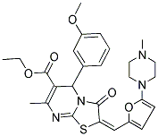 (E)-ETHYL 5-(3-METHOXYPHENYL)-7-METHYL-2-((5-(4-METHYLPIPERAZIN-1-YL)FURAN-2-YL)METHYLENE)-3-OXO-3,5-DIHYDRO-2H-THIAZOLO[3,2-A]PYRIMIDINE-6-CARBOXYLATE 结构式