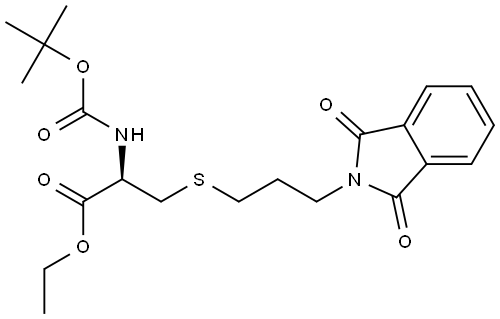Ethyl 2-[(tert-butoxycarbonyl)amino]-3-([3-(1,3-dioxo-1,3-dihydro-2H-isoindol-2-yl)propyl]sulfanyl)propanoate 结构式
