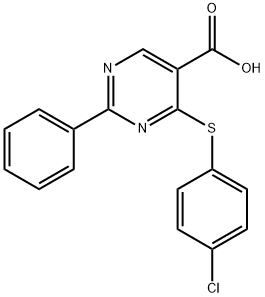 4-[(4-CHLOROPHENYL)SULFANYL]-2-PHENYL-5-PYRIMIDINECARBOXYLIC ACID 结构式