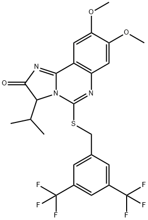 5-([3,5-Bis(trifluoromethyl)benzyl]sulfanyl)-3-isopropyl-8,9-dimethoxyimidazo[1,2-c]quinazolin-2(3H)-one 结构式