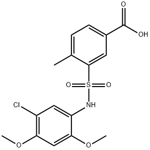 3-[(5-氯-2,4-二甲氧基苯基)氨磺酰基]-4-甲基苯甲酸 结构式