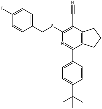 1-[4-(TERT-BUTYL)PHENYL]-3-[(4-FLUOROBENZYL)SULFANYL]-6,7-DIHYDRO-5H-CYCLOPENTA[C]PYRIDINE-4-CARBONITRILE 结构式