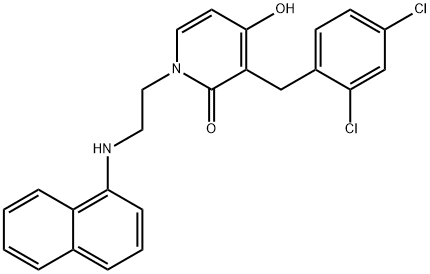 3-(2,4-DICHLOROBENZYL)-4-HYDROXY-1-[2-(1-NAPHTHYLAMINO)ETHYL]-2(1H)-PYRIDINONE 结构式