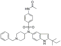 N-[4-((1-BENZYLPIPERIDIN-4-YL)(2-(1,1-DIMETHYLPROPYL)-1H-INDOL-5-YL)AMINOSULPHONYL)PHENYL]ACETAMIDE 结构式