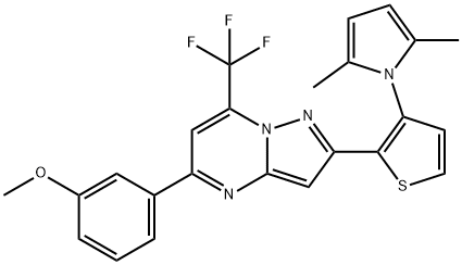 2-[3-(2,5-DIMETHYL-1H-PYRROL-1-YL)-2-THIENYL]-5-(3-METHOXYPHENYL)-7-(TRIFLUOROMETHYL)PYRAZOLO[1,5-A]PYRIMIDINE 结构式