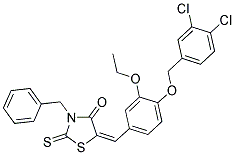 (E)-3-BENZYL-5-(4-(3,4-DICHLOROBENZYLOXY)-3-ETHOXYBENZYLIDENE)-2-THIOXOTHIAZOLIDIN-4-ONE 结构式