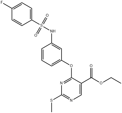 ETHYL 4-(3-([(4-FLUOROPHENYL)SULFONYL]AMINO)PHENOXY)-2-(METHYLSULFANYL)-5-PYRIMIDINECARBOXYLATE 结构式