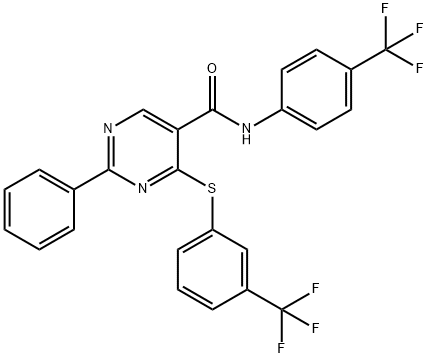 2-PHENYL-N-[4-(TRIFLUOROMETHYL)PHENYL]-4-([3-(TRIFLUOROMETHYL)PHENYL]SULFANYL)-5-PYRIMIDINECARBOXAMIDE 结构式