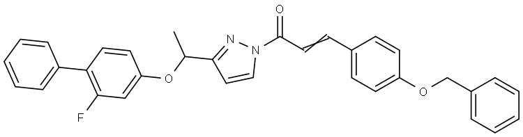 (E)-3-[4-(Benzyloxy)phenyl]-1-(3-(1-[(2-fluoro[1,1'-biphenyl]-4-yl)oxy]ethyl)-1H-pyrazol-1-yl)-2-propen-1-one 结构式