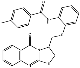 4-METHYL-N-(2-([(5-OXO-2,3-DIHYDRO-5H-[1,3]THIAZOLO[2,3-B]QUINAZOLIN-3-YL)METHYL]SULFANYL)PHENYL)BENZENECARBOXAMIDE 结构式