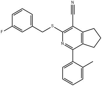 3-[(3-FLUOROBENZYL)SULFANYL]-1-(2-METHYLPHENYL)-6,7-DIHYDRO-5H-CYCLOPENTA[C]PYRIDINE-4-CARBONITRILE 结构式