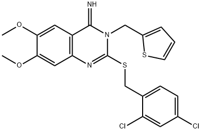 2-[(2,4-DICHLOROBENZYL)SULFANYL]-6,7-DIMETHOXY-3-(2-THIENYLMETHYL)-4(3H)-QUINAZOLINIMINE 结构式