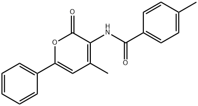 4-Methyl-N-(4-methyl-2-oxo-6-phenyl-2H-pyran-3-yl)benzenecarboxamide 结构式