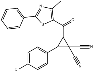 2-(4-Chlorophenyl)-3-[(4-methyl-2-phenyl-1,3-thiazol-5-yl)carbonyl]-1,1-cyclopropanedicarbonitrile 结构式