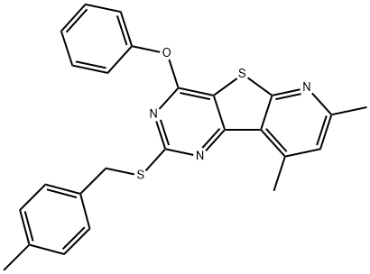 7,9-二甲基-2-((4-甲基苄基)硫代)-4-苯氧基吡啶并[3',2':4,5]噻吩并[3,2-D]嘧啶 结构式