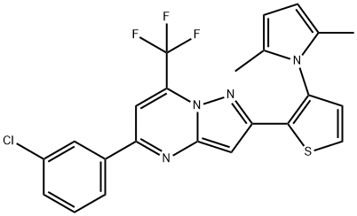 5-(3-CHLOROPHENYL)-2-[3-(2,5-DIMETHYL-1H-PYRROL-1-YL)-2-THIENYL]-7-(TRIFLUOROMETHYL)PYRAZOLO[1,5-A]PYRIMIDINE 结构式