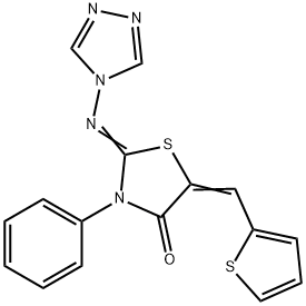 3-PHENYL-5-[(Z)-2-THIENYLMETHYLIDENE]-2-(4H-1,2,4-TRIAZOL-4-YLIMINO)-1,3-THIAZOLAN-4-ONE 结构式
