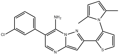 6-(3-CHLOROPHENYL)-2-[3-(2,5-DIMETHYL-1H-PYRROL-1-YL)-2-THIENYL]PYRAZOLO[1,5-A]PYRIMIDIN-7-AMINE 结构式