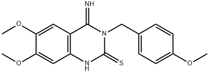 4-IMINO-6,7-DIMETHOXY-3-(4-METHOXYBENZYL)-3,4-DIHYDRO-2(1H)-QUINAZOLINETHIONE 结构式