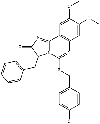 3-BENZYL-5-[(4-CHLOROBENZYL)SULFANYL]-8,9-DIMETHOXYIMIDAZO[1,2-C]QUINAZOLIN-2(3H)-ONE 结构式