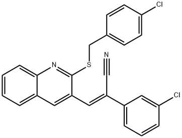 (Z)-3-(2-[(4-CHLOROBENZYL)SULFANYL]-3-QUINOLINYL)-2-(3-CHLOROPHENYL)-2-PROPENENITRILE 结构式