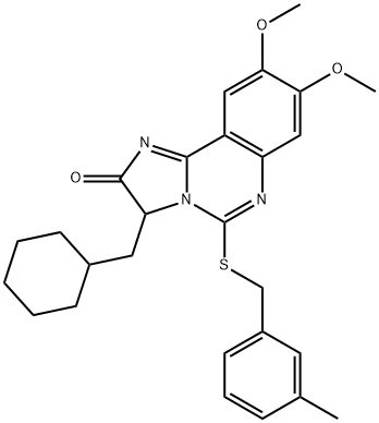 3-(CYCLOHEXYLMETHYL)-8,9-DIMETHOXY-5-[(3-METHYLBENZYL)SULFANYL]IMIDAZO[1,2-C]QUINAZOLIN-2(3H)-ONE 结构式