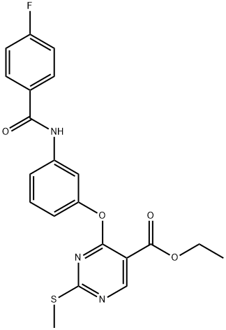 ETHYL 4-(3-[(4-FLUOROBENZOYL)AMINO]PHENOXY)-2-(METHYLSULFANYL)-5-PYRIMIDINECARBOXYLATE 结构式