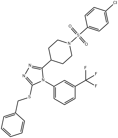 4-(5-(BENZYLSULFANYL)-4-[3-(TRIFLUOROMETHYL)PHENYL]-4H-1,2,4-TRIAZOL-3-YL)-1-[(4-CHLOROPHENYL)SULFONYL]PIPERIDINE 结构式