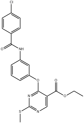 ETHYL 4-(3-[(4-CHLOROBENZOYL)AMINO]PHENOXY)-2-(METHYLSULFANYL)-5-PYRIMIDINECARBOXYLATE 结构式