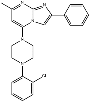 5-[4-(2-CHLOROPHENYL)PIPERAZINO]-7-METHYL-2-PHENYLIMIDAZO[1,2-A]PYRIMIDINE 结构式