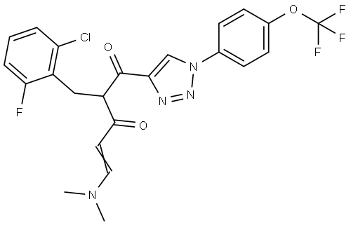 (E)-2-(2-Chloro-6-fluorobenzyl)-5-(dimethylamino)-1-(1-[4-(trifluoromethoxy)phenyl]-1H-1,2,3-triazol-4-yl)-4-pentene-1,3-dione 结构式