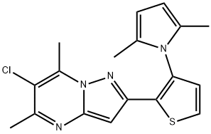 6-CHLORO-2-[3-(2,5-DIMETHYL-1H-PYRROL-1-YL)-2-THIENYL]-5,7-DIMETHYLPYRAZOLO[1,5-A]PYRIMIDINE 结构式