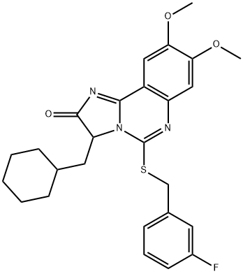 3-(CYCLOHEXYLMETHYL)-5-[(3-FLUOROBENZYL)SULFANYL]-8,9-DIMETHOXYIMIDAZO[1,2-C]QUINAZOLIN-2(3H)-ONE 结构式
