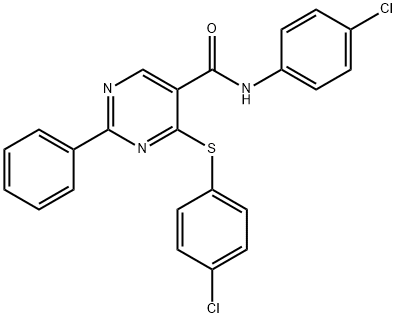 N-(4-CHLOROPHENYL)-4-[(4-CHLOROPHENYL)SULFANYL]-2-PHENYL-5-PYRIMIDINECARBOXAMIDE 结构式