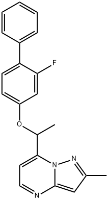 2-Fluoro[1,1'-biphenyl]-4-yl 1-(2-methylpyrazolo[1,5-a]pyrimidin-7-yl)ethyl ether 结构式