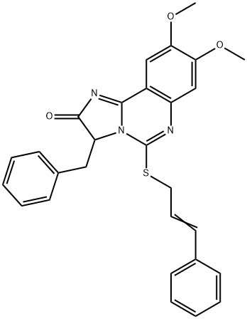 3-BENZYL-8,9-DIMETHOXY-5-([(E)-3-PHENYL-2-PROPENYL]SULFANYL)IMIDAZO[1,2-C]QUINAZOLIN-2(3H)-ONE 结构式