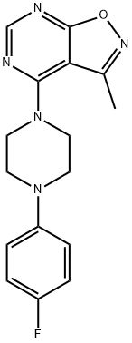 4-[4-(4-Fluorophenyl)piperazino]-3-methylisoxazolo[5,4-d]pyrimidine 结构式