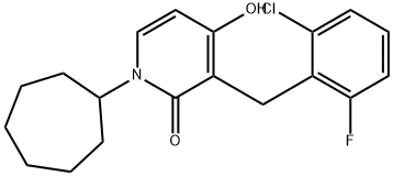 3-(2-CHLORO-6-FLUOROBENZYL)-1-CYCLOHEPTYL-4-HYDROXY-2(1H)-PYRIDINONE 结构式