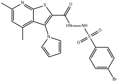 4-Bromo-N'-([4,6-dimethyl-3-(1H-pyrrol-1-yl)thieno[2,3-b]pyridin-2-yl]carbonyl)benzenesulfonohydrazide 结构式