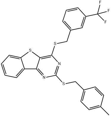 2-[(4-METHYLBENZYL)SULFANYL]-4-([3-(TRIFLUOROMETHYL)BENZYL]SULFANYL)[1]BENZOTHIENO[3,2-D]PYRIMIDINE 结构式