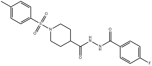 4-FLUORO-N'-((1-[(4-METHYLPHENYL)SULFONYL]-4-PIPERIDINYL)CARBONYL)BENZENECARBOHYDRAZIDE 结构式