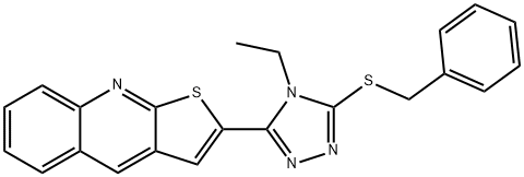 2-[5-(Benzylsulfanyl)-4-ethyl-4H-1,2,4-triazol-3-yl]thieno[2,3-b]quinoline 结构式