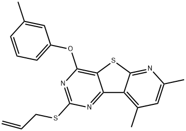 2-(ALLYLSULFANYL)-7,9-DIMETHYL-4-(3-METHYLPHENOXY)PYRIDO[3',2':4,5]THIENO[3,2-D]PYRIMIDINE 结构式